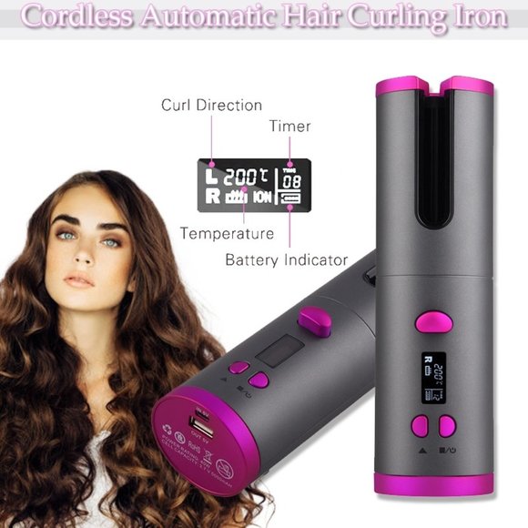 Automatic Hair Curler Curling Iron Wireless Ceramic USB Rechargeable With LED Di - Picture 7 of 11
